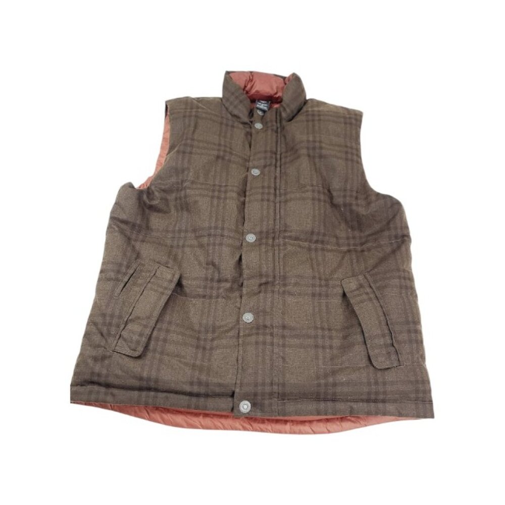 Prana Men's Brown Plaid Portal Reversible Sleeveless Padded Puffer Vest‎ Size L